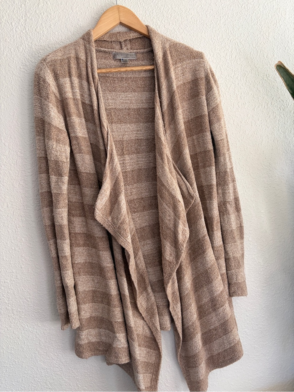 Beige Striped Open-Front Women's Sweater Cardigan